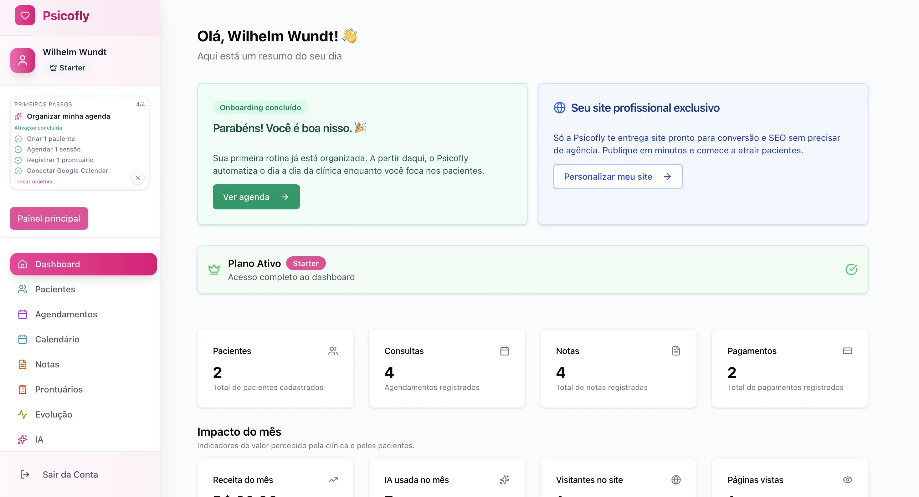 Preview do dashboard da Psicofly